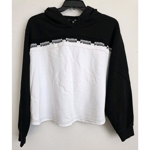 Puma Sweaters - Puma Black/White Amplified‎ Cropped Logo Hoodie 3xl